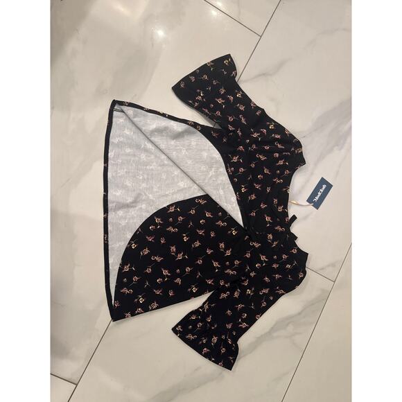 NWT ModCloth Sunday Afilado Black Floral Back Wrap Bow Tie Pullover Top Size L - Picture 6 of 13